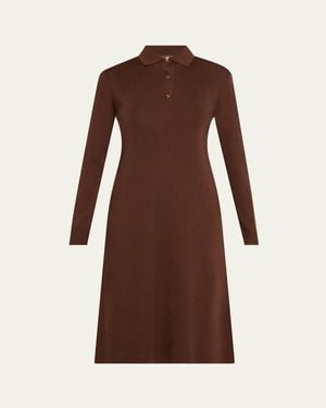 Loro Piana Lyskamm Long-Sleeve Silk Polo Dress - Brown