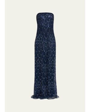 Reem Acra Strapless Crystal Embellished Evening Gown - Blue