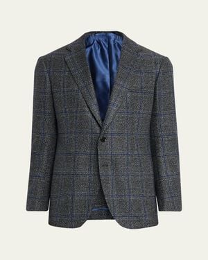Cesare Attolini Windowpane Wool Two-Button Jacket - Blue