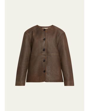 Officine Generale Linnea Washed-Effect Lambskin Leather Jacket - Brown