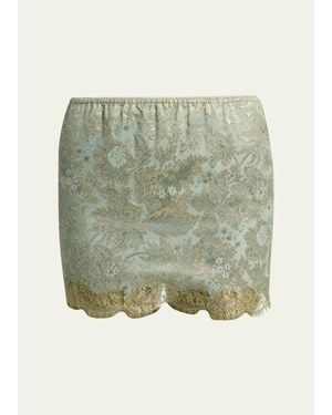 Saint Laurent Jacquard And Lace Baroque Mini Skirt - Green