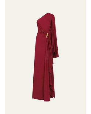 Tom Ford One-Shoulder Light Silk Evening Gown - Red