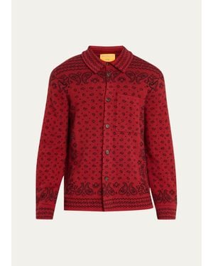 Guest In Residence Wild Rag Paisley Cashmere Knit Shirt - Red