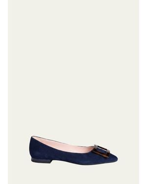 Roger Vivier Gommettine Suede Ballerina Flats - Blue