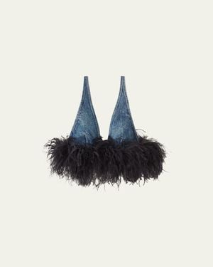 Miu Miu Denim Bra Top With Feather - Blue