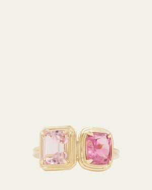 Jamie Wolf 18K Emerald And Cushion Cut Tourmaline Ring With Double Band - Pink