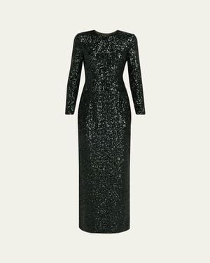 Michael Kors Stretch Sequined Long-Sleeve Gown - Black