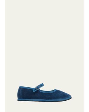 Vibi Venezia Velvet Mary Jane Ballerina Flats - Blue