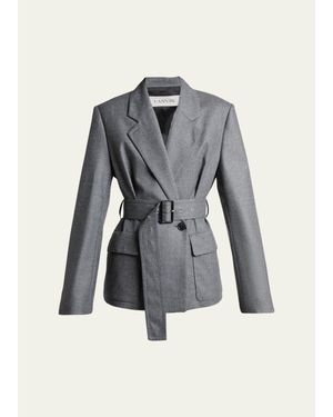 Lanvin Belted Wool Flannel Jacket - Blue