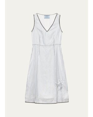 Prada Striped V-Neck Midi Dress - White