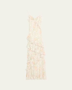 LoveShackFancy Rialto Asymmetric Ruffle Maxi Dress - Natural