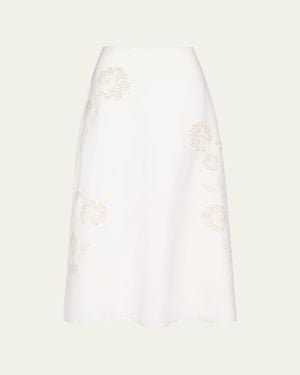 Twp The A-Line Embroidered Linen Skirt - Natural