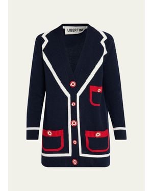 Libertine Cashmere Trompe L'Oeil Cardigan - Blue