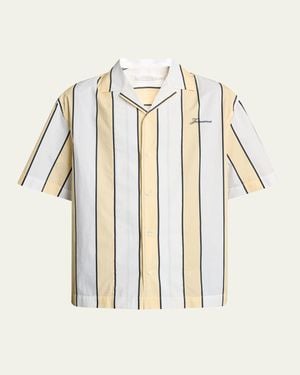 Jacquemus Cotton Stripe Logo Camp Shirt - Natural