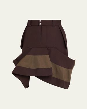 Sacai Hybrid Asymmetric Flounce Skirt - Brown