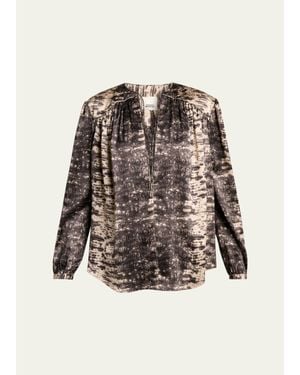 Isabel Marant Laraya Snake-Print Silk Peasant Blouse - Natural