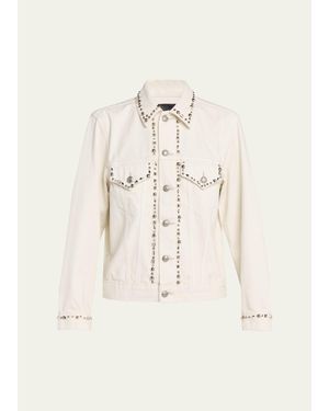 R13 Shrunken Studdded Denim Jacket - Natural