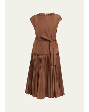 Kobi Halperin Logan Pleated Drop-Waist Midi Dress - Brown