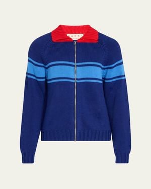 Marni Colorblocked Cotton Zip-Front Cardigan - Blue