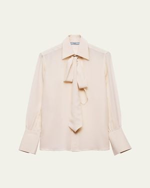 Prada Old Marocain Neck-Tie Silk Blouse - Natural