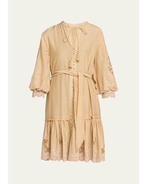 Kobi Halperin Erica Embroidered Flounce Dress - Natural