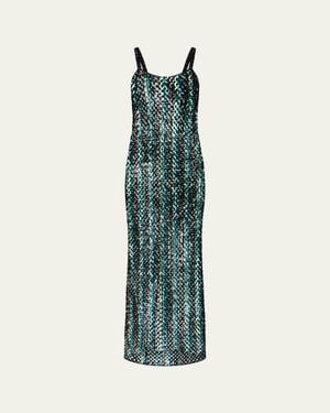 Diane von Furstenberg X Henry Zankov Nolita Striped Sequin Net Maxi Dress - Green