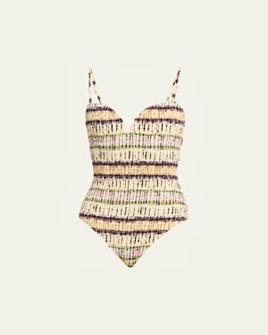 Ulla Johnson Biarritz Smocked One-Piece Swimsuit - White