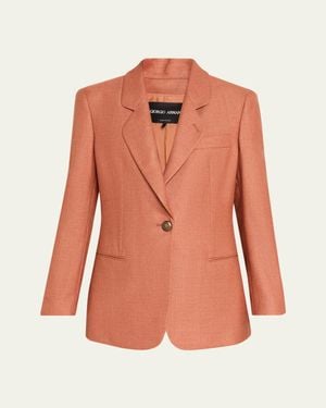 Giorgio Armani Silk-Wool Single-Breasted Blazer Jacket - Pink