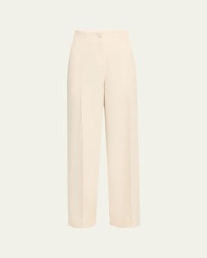 Brioni Camilla Wide Leg Silk Wool Pants - Natural