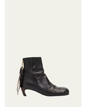 Sacai Puller Leather Ankle Booties - Black