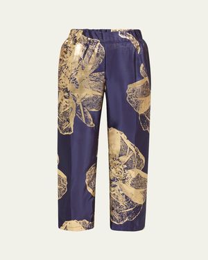 Zero + Maria Cornejo Eko Metallic Jacquard Straight-Leg Crop Pants - Blue