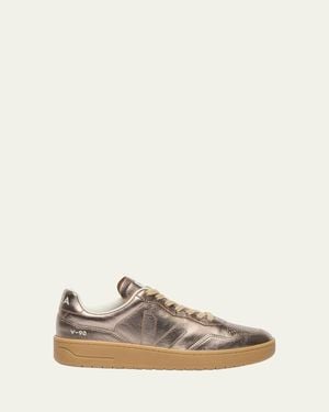 Veja V-90 Metallic Leather Low-Top Sneakers - Natural