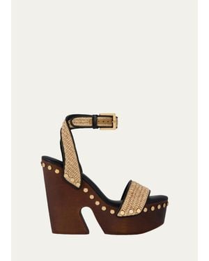 Givenchy Clog Raffia-Effect Platform Sandals With Studs Detail - Natural
