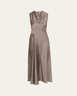 Vince Pressed Plaid Cowl-Neck Dress - Natural