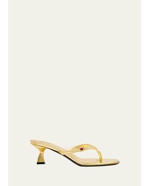 NODALETO Metallic Leather Kitten-Heel Thong Sandals - Natural