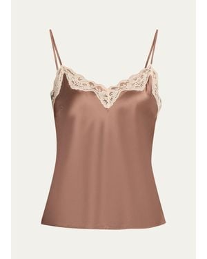 LoveShackFancy Franna Lace-Trim Silk Top - Brown