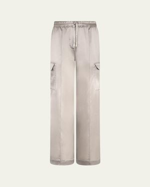 Tom Ford Stretch Silk Wide-Leg Cargo Pajama Pants - Natural