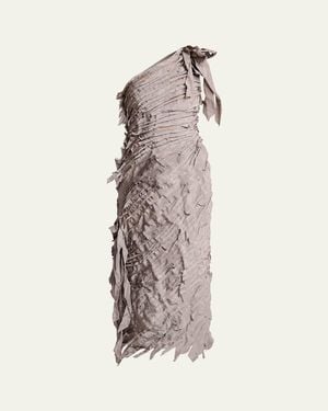 Lanvin One-Shoulder Tiered Ribbon Midi Dress - Natural