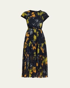 Jason Wu Shadow Floral Pleated Crepe De Chine Midi Dress - Black