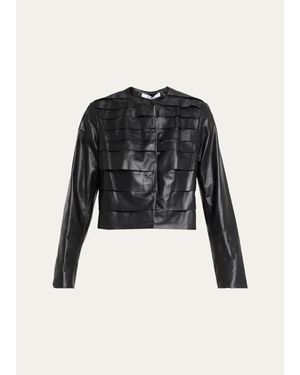 Fleurette Hazel Tiered Leather Jacket - Black