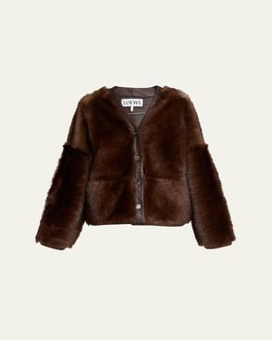 Loewe Lamb Shearling V-Neck Cardigan - Brown
