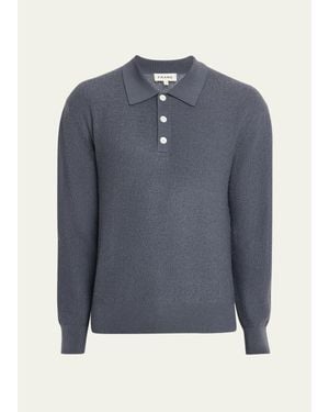 FRAME Textured Wool Polo Sweater - Blue