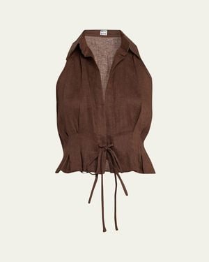 AEXAE Sleeveless Linen Drawstring Top - Brown