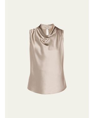 Veronica Beard Tam Silk-Blend Cowlneck Top - Natural