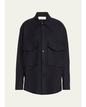 Setchu Oversized Button Down Wool Cashmere Top - Blue