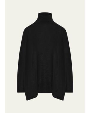 Eskandar Wide Scrunch Neck Top (Mid Plus Length) - Black