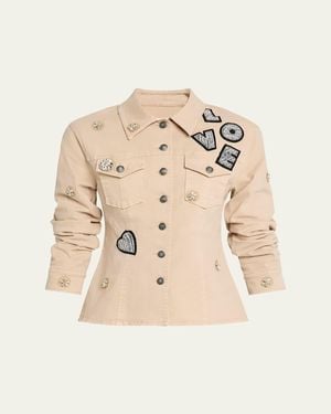 Cinq À Sept Canyon Embellished Scrunched Denim Jacket - Natural