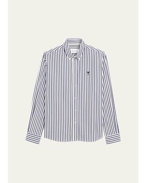 Ami Paris Striped Cotton Poplin Sport Shirt - Blue