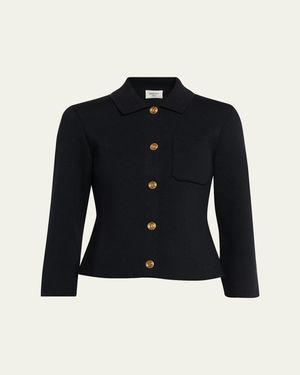 Saint Laurent Wool Button-Front Polo Cardigan - Blue