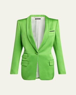 Tom Ford Single-Breasted Silk-Wool Blazer Jacket - Green